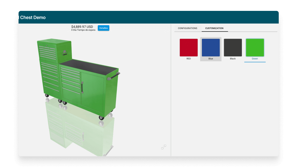 Screenshot image of a tool chest visual configuration in the Epicor CPQ software