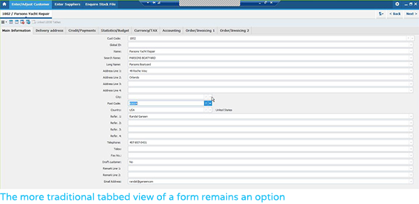 The more traditional tabbed view of a form remains an option